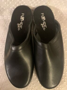 ROHDE men’s black leather slip-on mules/slippers, European size 44, U.S. 10.5-11